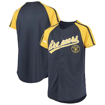 youth stitches navy milwaukee brewers team logo jersey